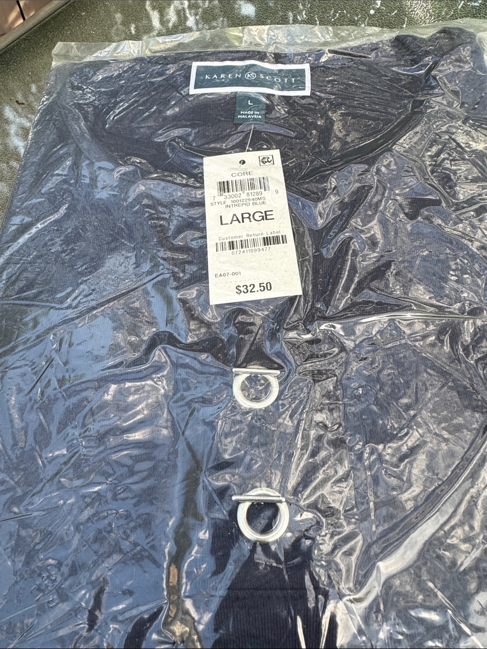 Karen Scott Navy Top with Silver Ring Accents